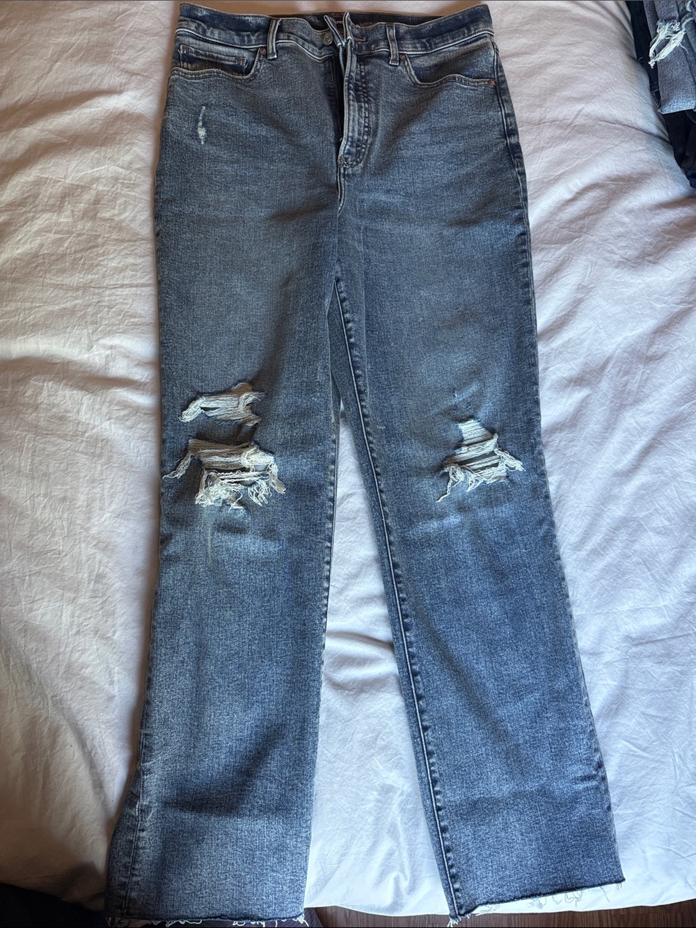 Express Gray Distressed Straight-Leg Jeans